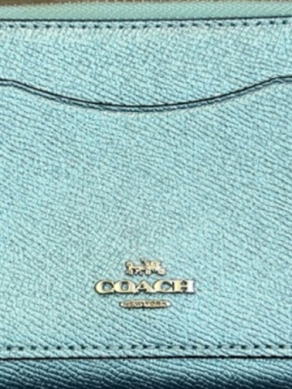 Coach Accordion Metallic Teal Zip Wallet with Gold Logo - Picture 4 of 6